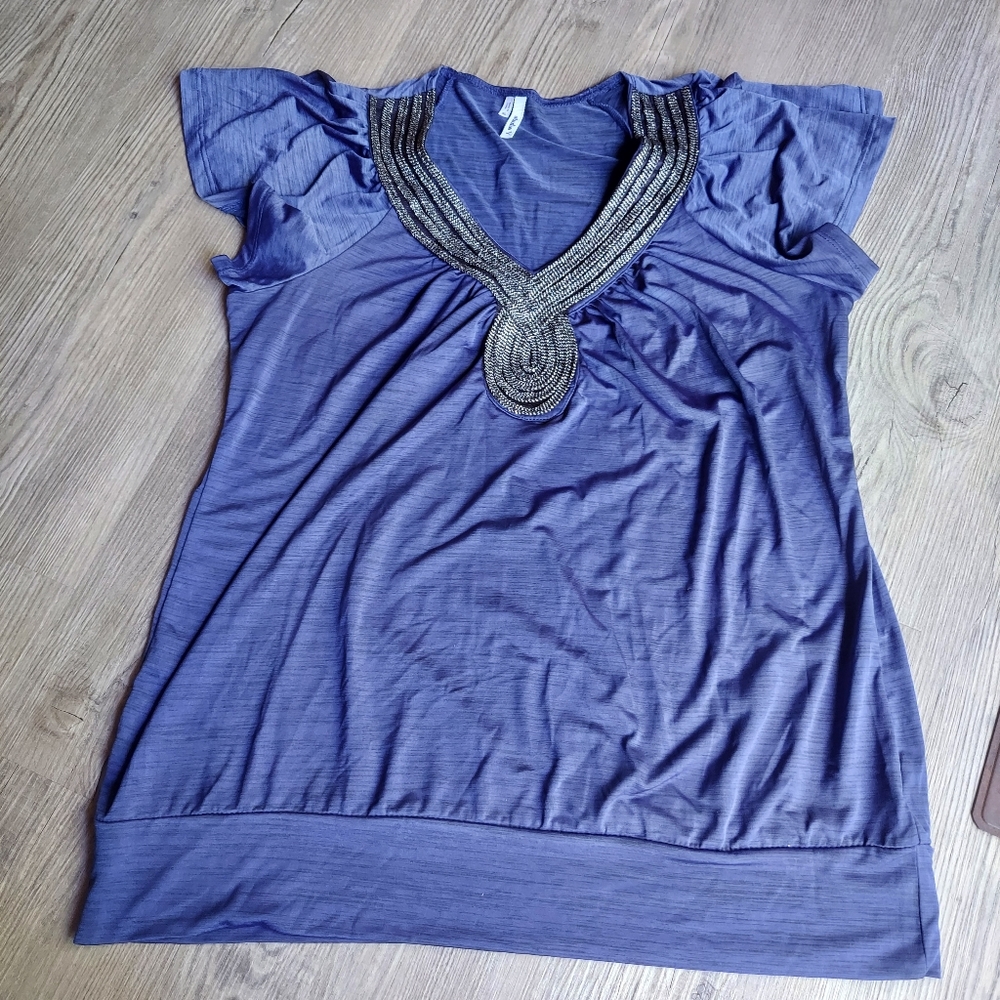 Studio Y Y2K Blue Beaded Collar Blouse